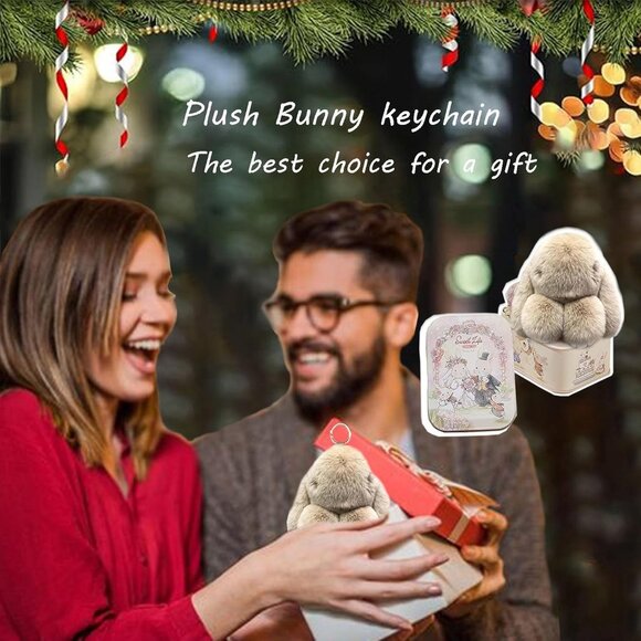 Bunnylulu Keychain with Box, Frost Gray Tin Bunny Cute Plush Keychain - Picture 2 of 7